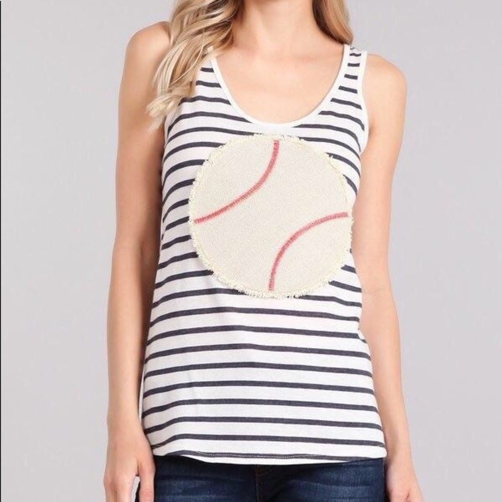 Striped baseball appliqué tank top